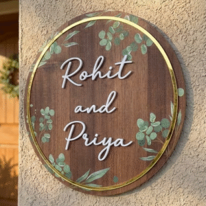 Wooden Round Floral Name Plate