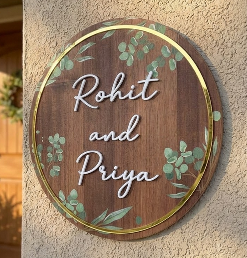 Wooden Round Floral Name Plate